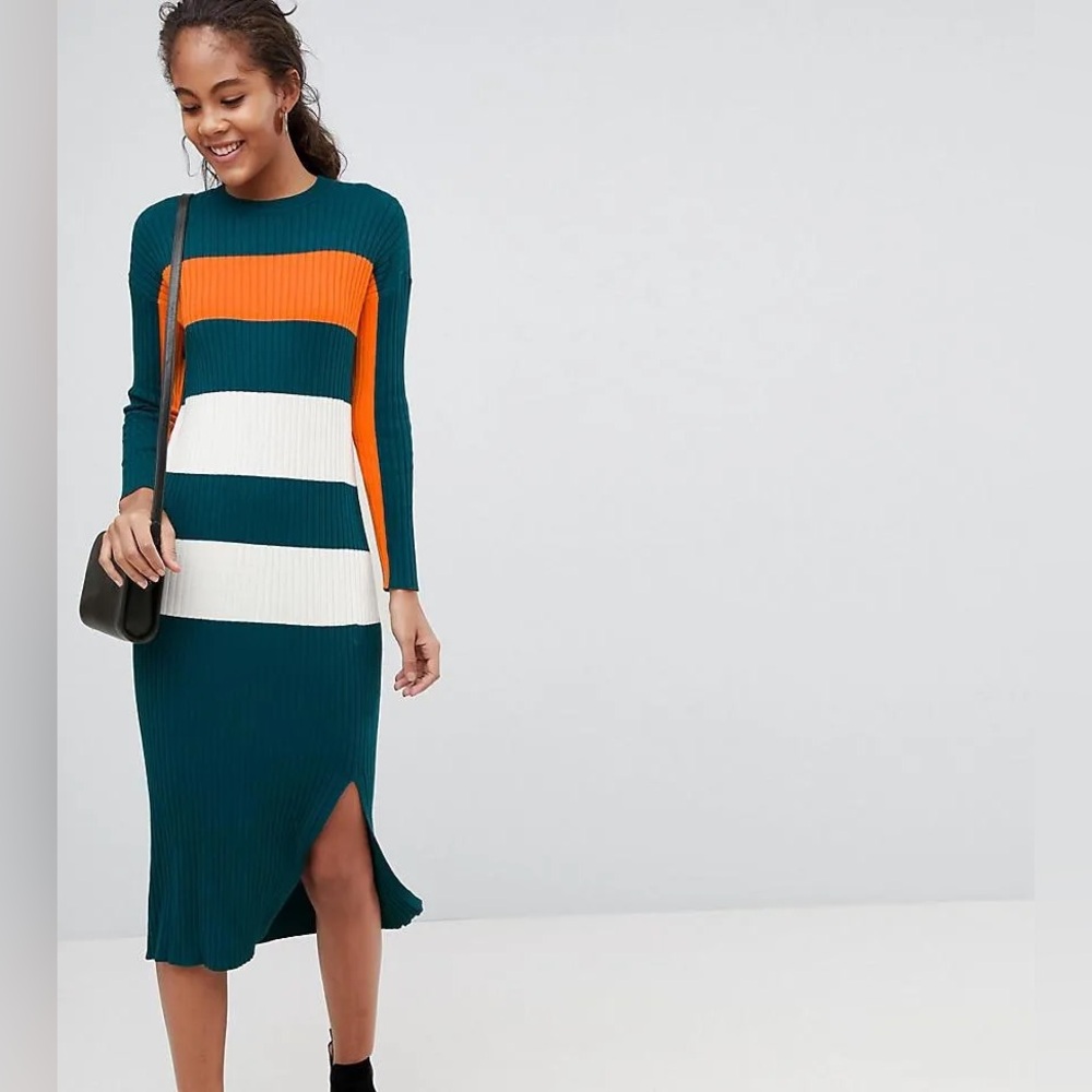 ASOS Colorblock Rib Long Sleeve Dress US10